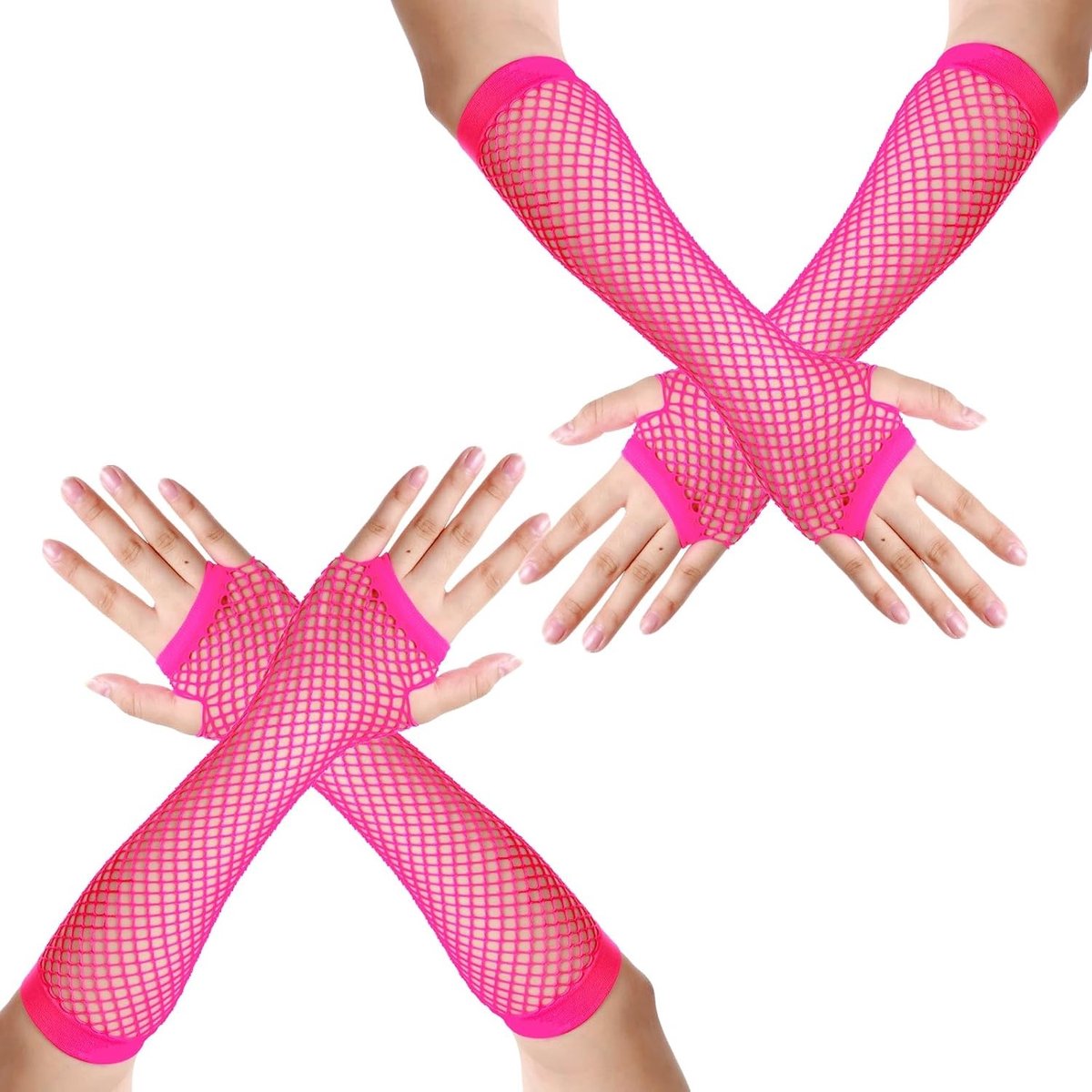 Net Handschoenen voor Kostuum, 80s Geïnspireerde Mouwen, Lange Neon Vingersloze Armwarmers voor Feestjes en Themadagen