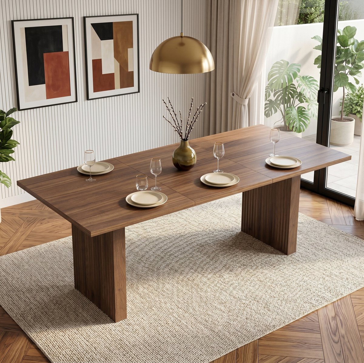 MODFU Uitschuifbare Eettafel - Rechthoekig - Modern - MDF - Walnoot - 140/200 X 90 Cm
