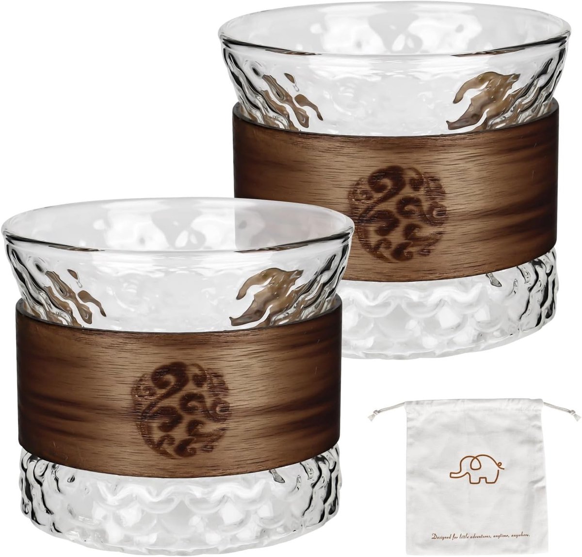 Set van 2 Espresso Kopjes van 170 ml met Walnoothandvat, Duurzaam Borosilicaatglas voor Latte en Iced Americano