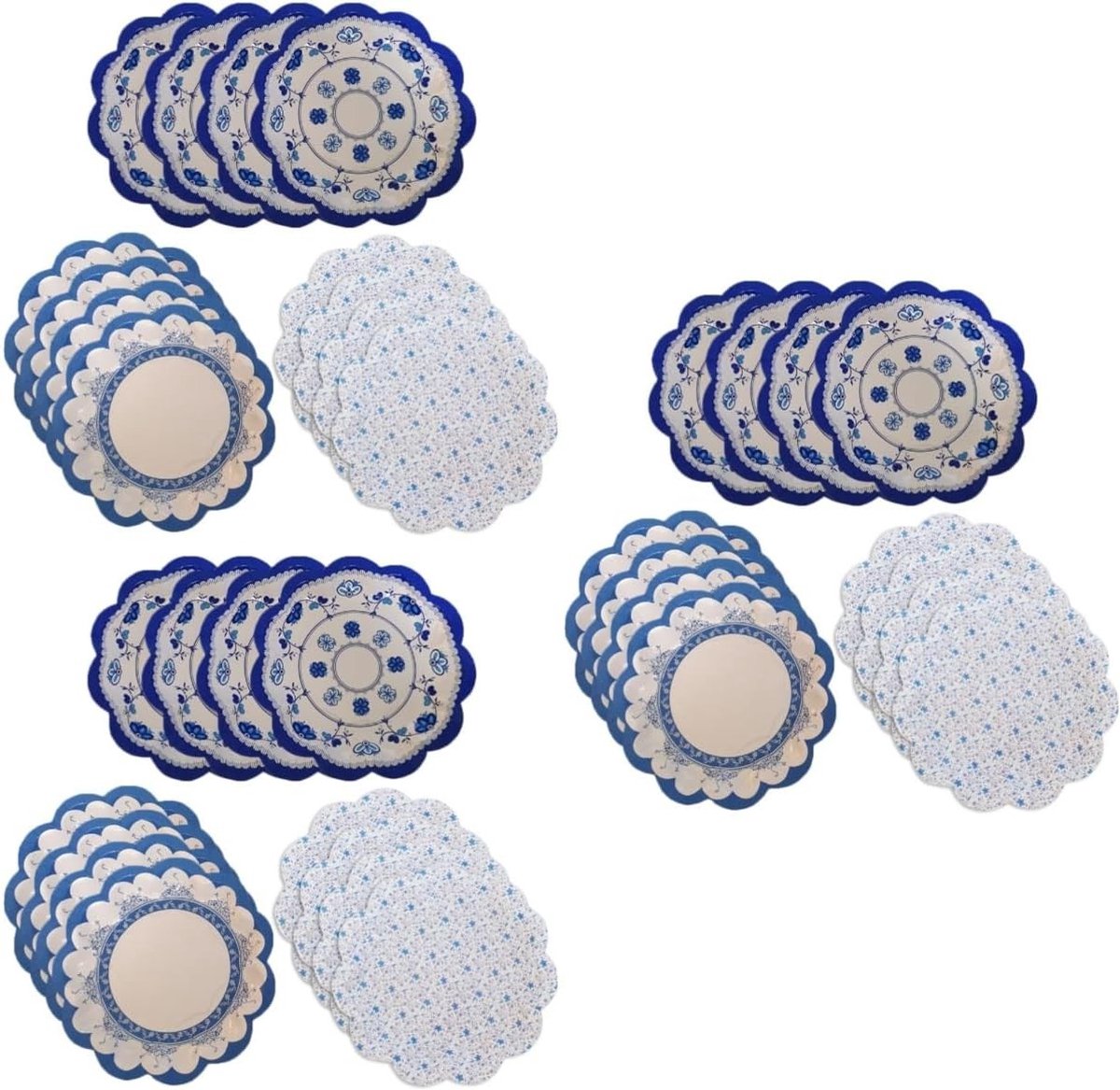 Set van 36 Wegwerp Serveerschalen voor Feesten, Papieren Borden, Wit met Blauw, Ideaal voor Buffetten en Evenementen
