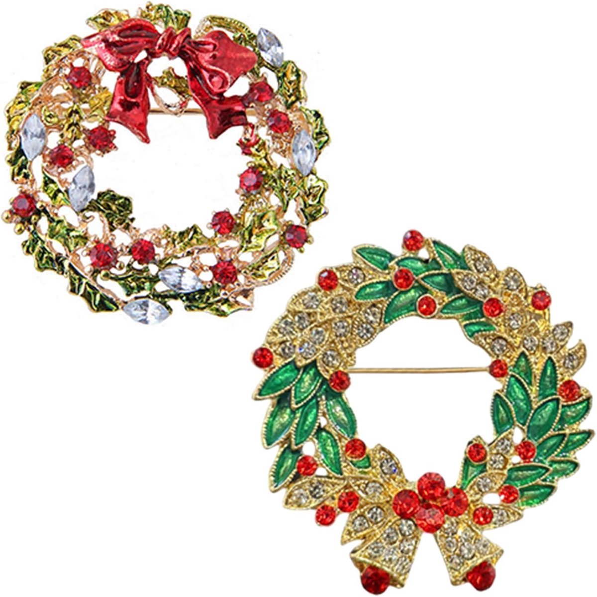 Broches in ronde vorm, modieuze kerstbroche, bloemnaalden van kunstkristal, broche met rode en witte strassteentjes, vintage sieraden broche pinnen