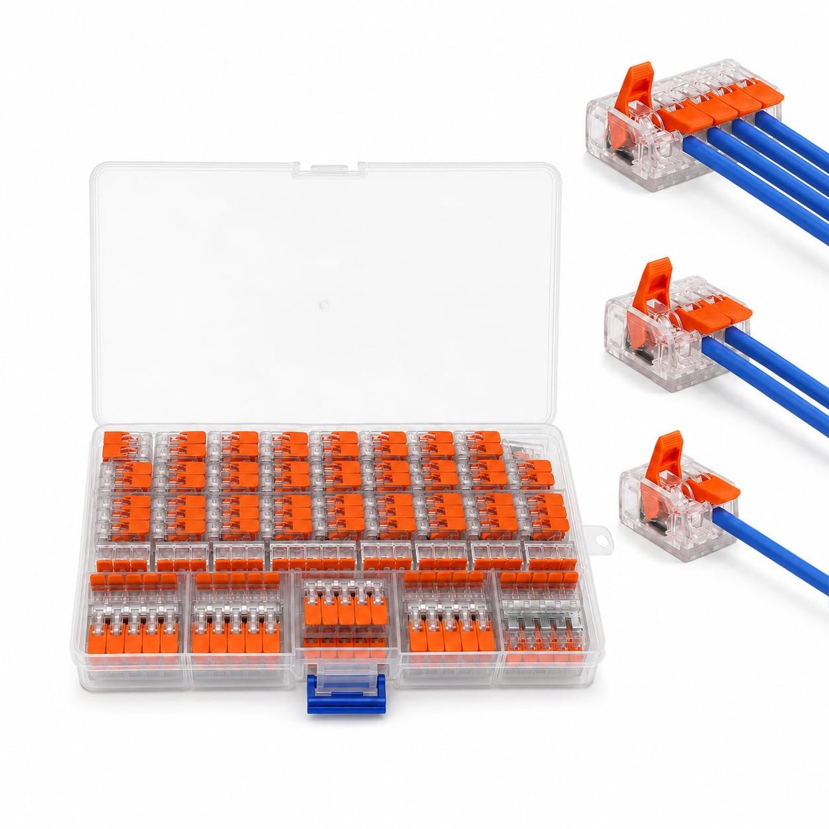 75 stuks verbindingsklemmenset, 35 × 2-polig, 25 × 3-polig, 15 × 5-polig, kabelklemmen elektrisch 450 V 32 A, 0,14-4 mm², herbruikbare steekklemmen met sorteerdoos voor stijve en flexibele geleiders