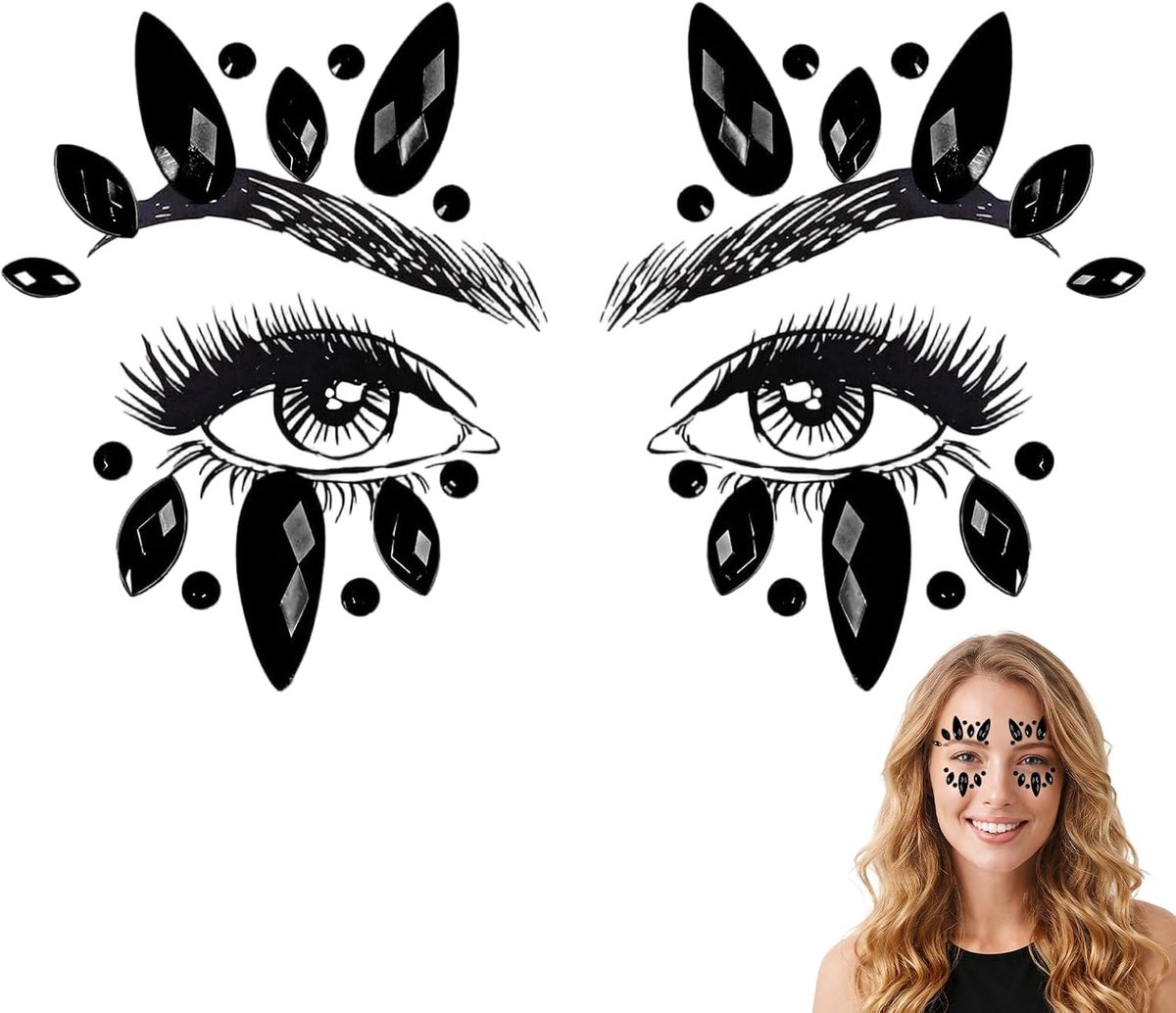 Gezicht festival, glitterstenen gezicht, strasssteentjes gezicht, edelstenen, tijdelijke tatoeages, gezichtssieraden, voor make-up, Halloween, Kerstmis, carnaval, verjaardagsfeest