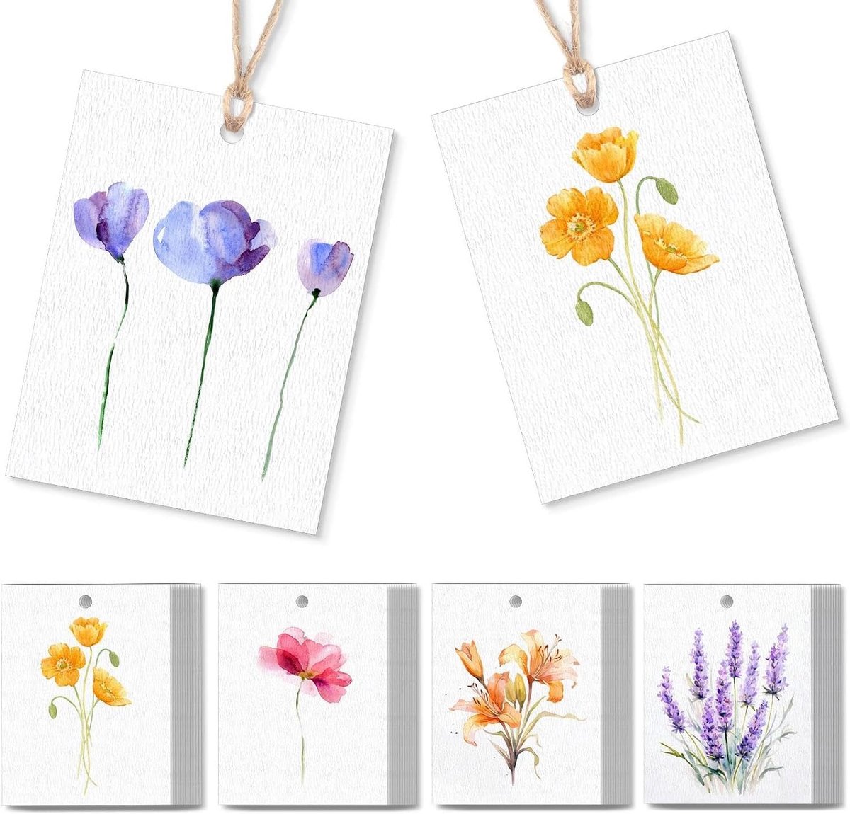 Cadeaulabels 2x3 inch - Aquarel bloemen - 50 set - Hoogwaardig karton, ideaal voor geschenken - ShopVlot