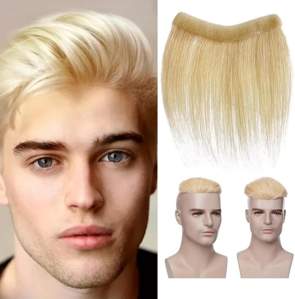 Natuurlijke Haarstuk voor Mannen en Vrouwen, Menselijk Haar, PU Huid, Haarvervanging, Toupet, 14 x 15 x 16 cm, Perfecte Haarlijn, Comfortabele Draagervaring