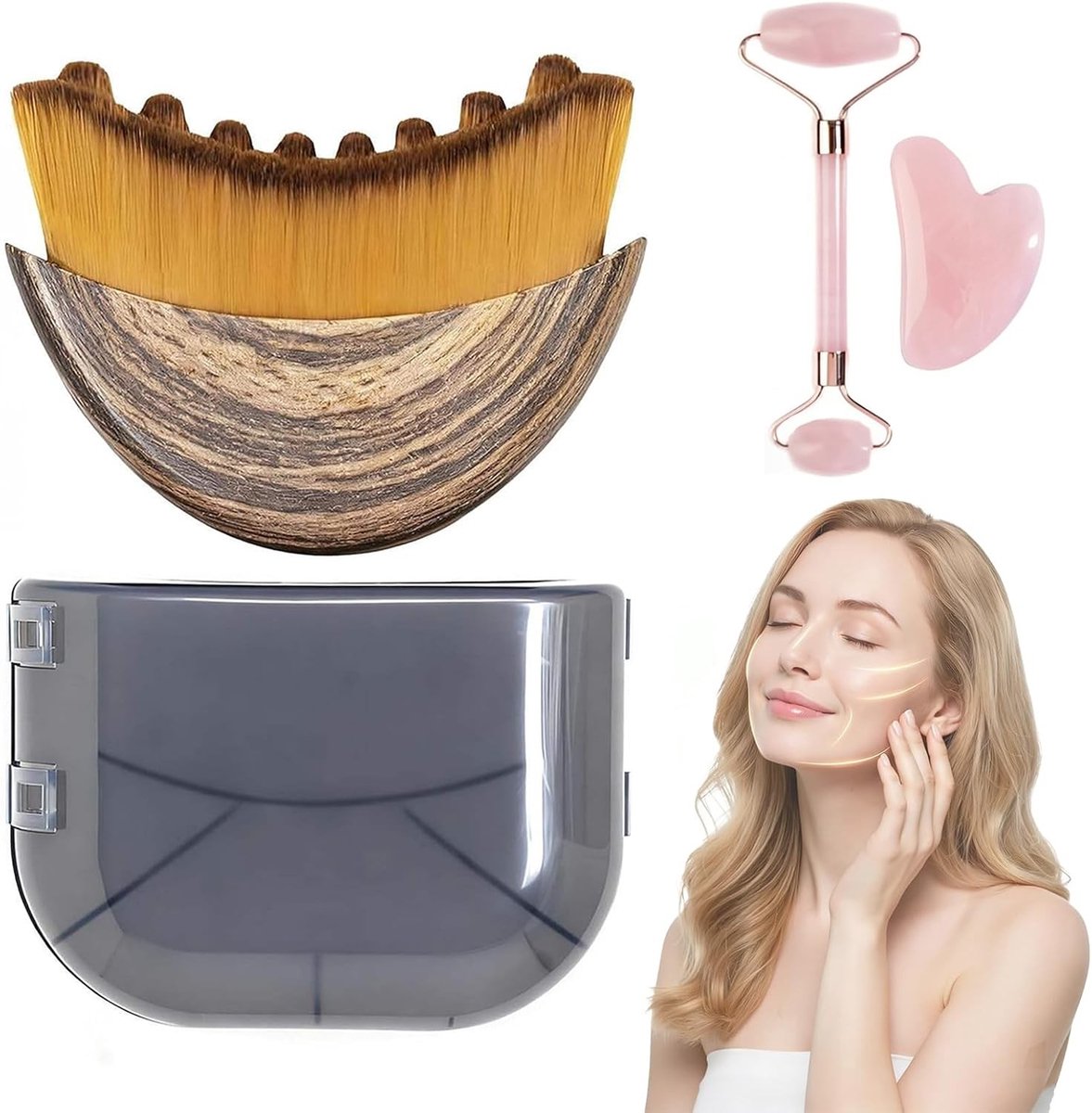 Lymfedrainage borstelset voor gezicht en lichaam - 3 stuks voor massage, contouring en huidversteviging