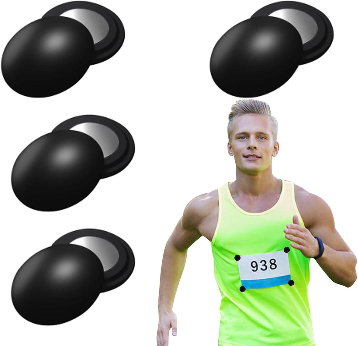 Magnetische Race Bib Houders voor Startnummers, Hardloopclips en Kleine Items - 4 Stuks Zwart, Ideaal voor Sportevenementen en Competities