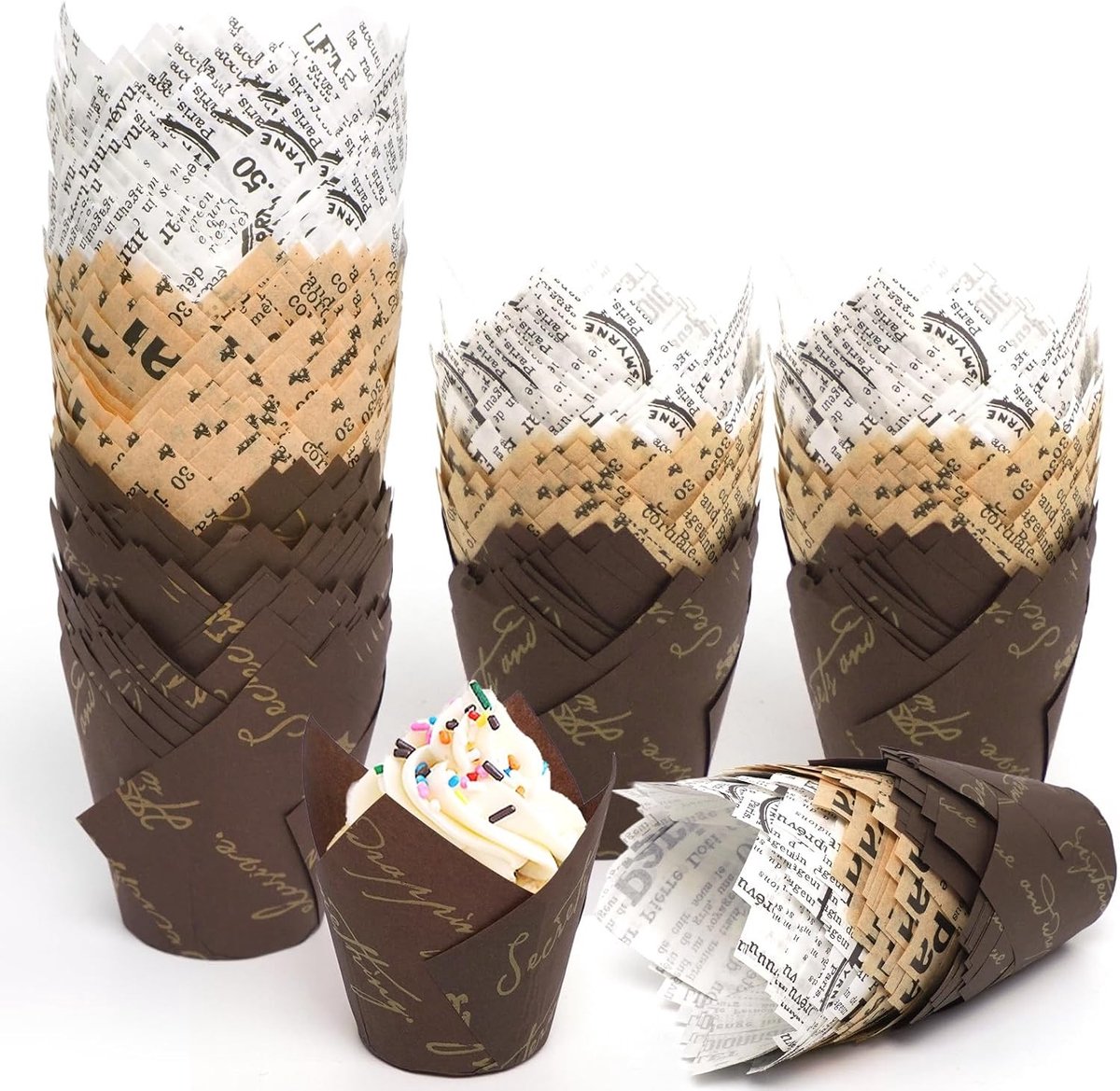 Set van 200 Papieren Tulpen Cupcake Vormpjes - Standaardformaat, Natuurlijk en Ongebleekt voor Muffins, Trouwen, Verjaardagen en Feestjes