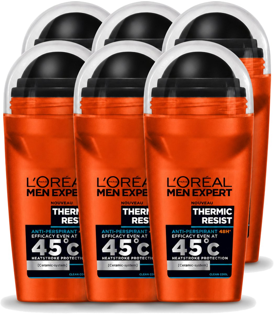 6 x L'Oréal Paris Men Expert Thermic Resist - Deodorant - 50ml - Deodorant Roller - Voordeelverpakking - 6 stuks
