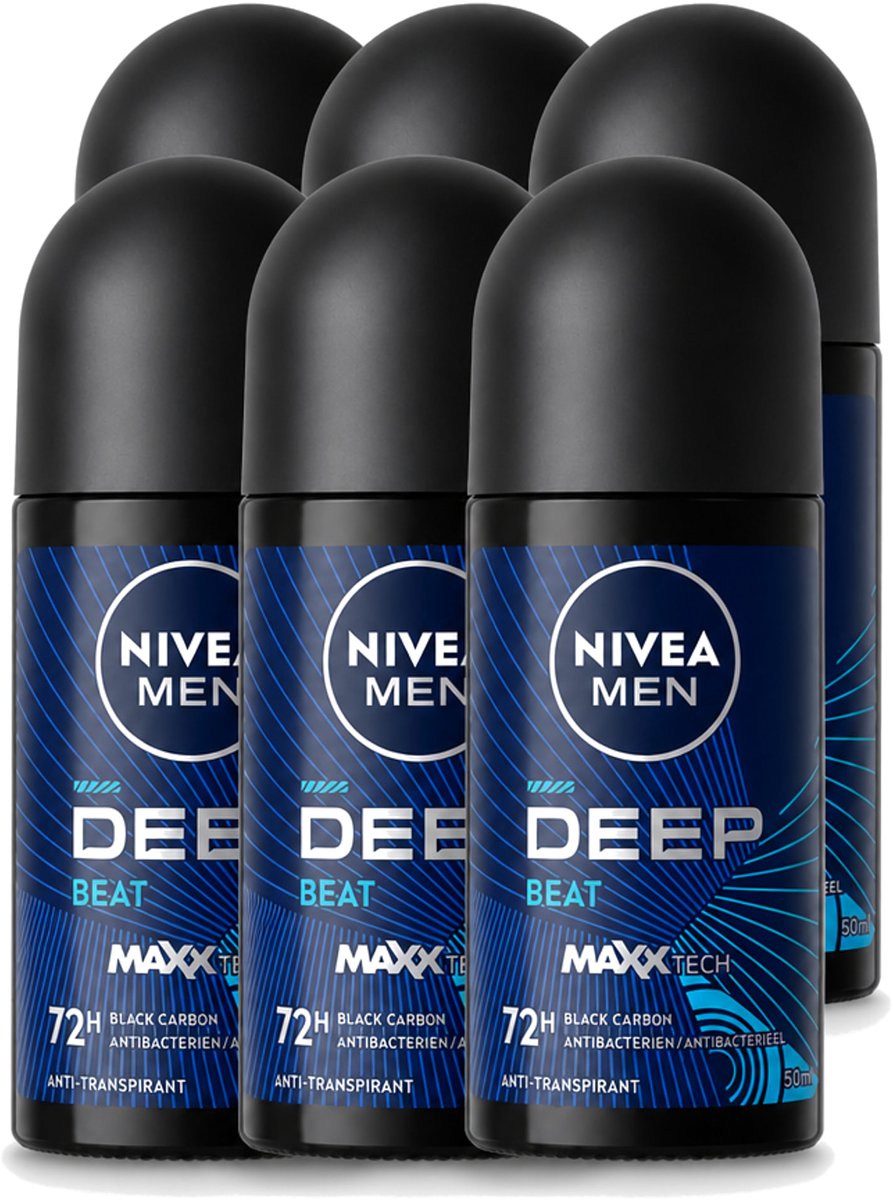 6 x Nivea - Men - Deodorant - Roller - Deep Beat - 48 Uur Lang Werkend - 50 ml - Voordeelverpakking - 6 stuks