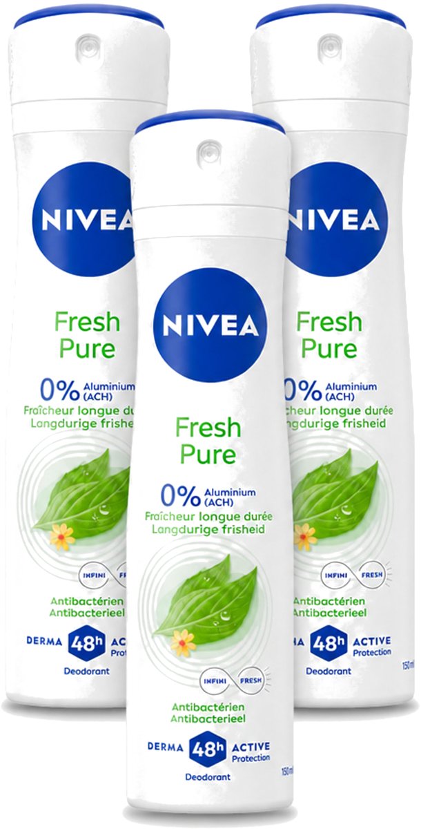 3 x Nivea - Deodorant - Spray - Fresh Pure - Langdurige Frisheid - 150 ml - Bulkverpakking - 3 stuks