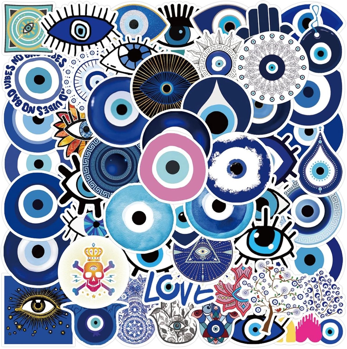 Evil Eye Stickers - 100 Stuks Waterdichte Aesthetic Decals voor Laptop, Waterflessen, Skateboards en Koffers