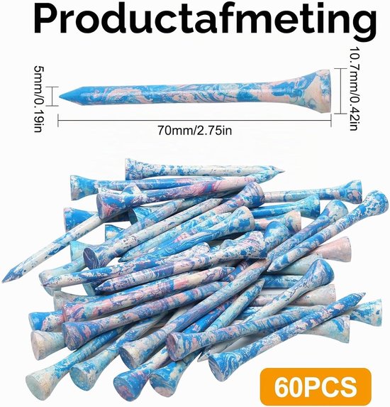 60 Stuks Biologische Golf Tees van Bamboe 70mm - Duurzame Golfaccessoires met Lage Wrijving en Curved Top — afbeelding 5