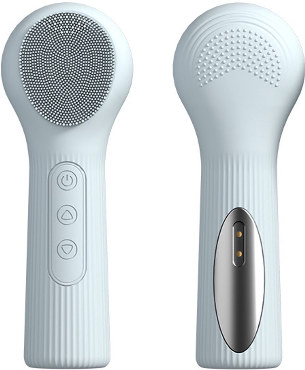 Verwarmde sonische siliconen gezichtsreinigingsborstel, elektrische gezichtsmassageapparaat met meerdere vibratiestanden, IPX7 waterdicht, voor dagelijk poriënreiniging en huidverzorging, geschikt voor alle huidtypen（blauw）