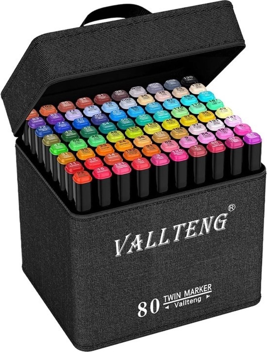SnelShoppen - 80 Kleuren Permanente Art Markers Twin Marker Pen Breed Fine Point Zwart Animatie Ontwerp voor Tekening en Kleuren met Zwarte Tas