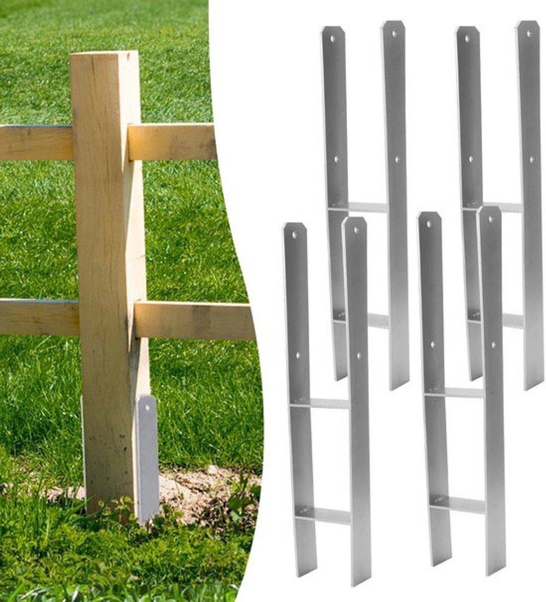H Paalanker - Paalhouder Grondanker - Schuur Bouwen - Verstelbare Vorkbreedte - 600mm Lengte - Zwart