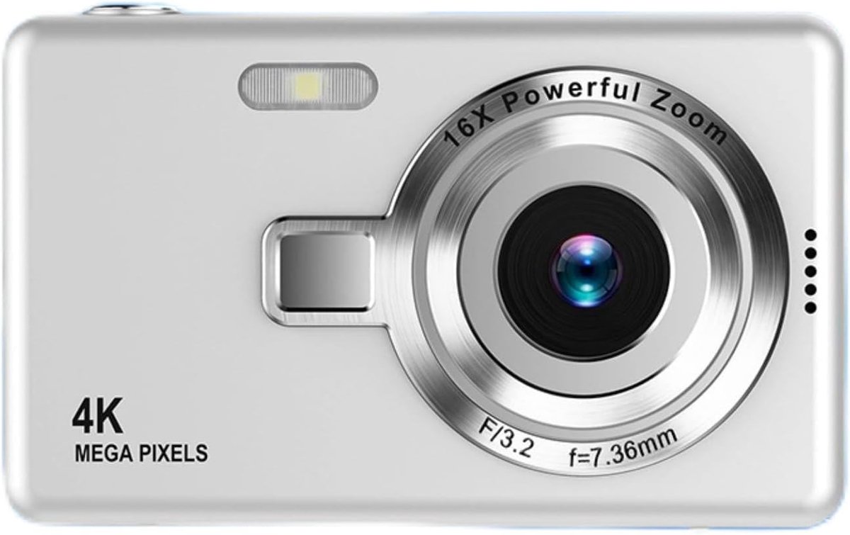 Camera met 2,4 Inch TFT-scherm, 12 MP 1080P Camera, Digitale Point-and-shoot-camera met 16x Zoom Anti-shake, Compacte Vlogcamera voor Jongens, Meisjes, Studenten (SILVER)