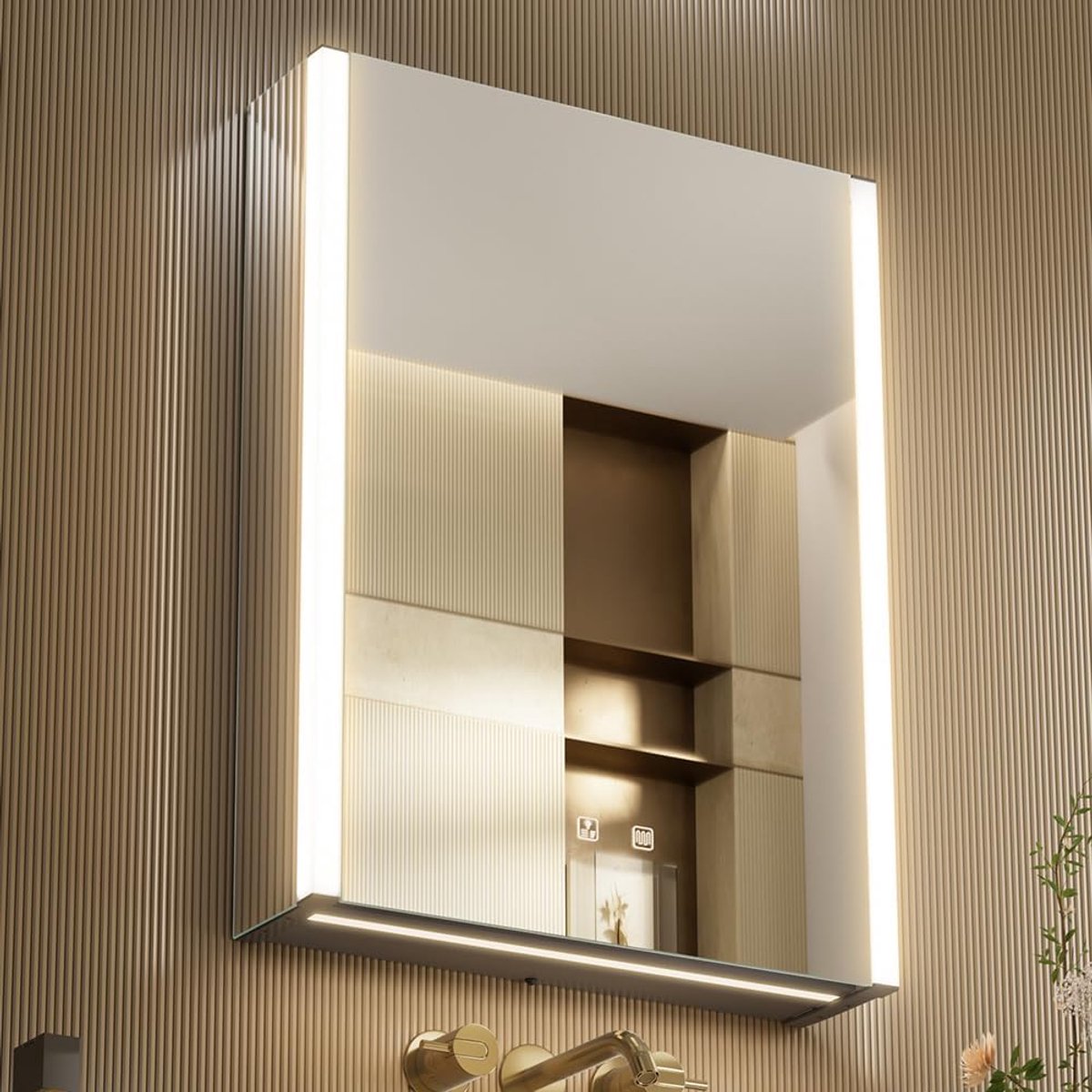 Led-verlichte badkamer medicijnkast met spiegel, kleurtemperatuur instelbaar, anti-condens, dimbare verlichting, stopcontacten voor USB (links scharnier, 55 x 70 cm)