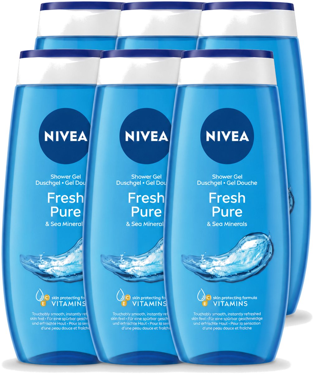 6 x Nivea – Douchegel – Fresh Pure – 250 ml - Voordeelverpakking - 6 stuks