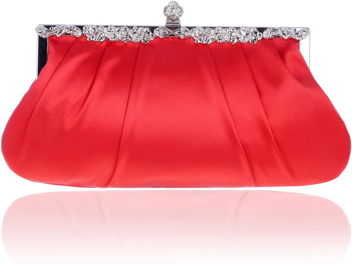 Handtas Zijden Avondtas Strass Clutch Schoudertas, Rood