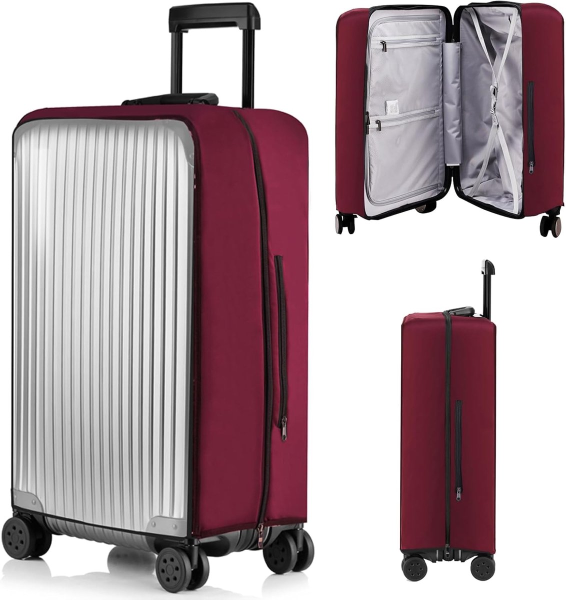 Elastische Kofferhoes met Ritssluiting, Transparante Kofferbeschermhoes, Waterdichte Reiskoffer Beschermhoes, PVC Bagage Cover, Reisbagagehoes Anti-Kras voor Koffer, Trolley (Rood, 22 inch)