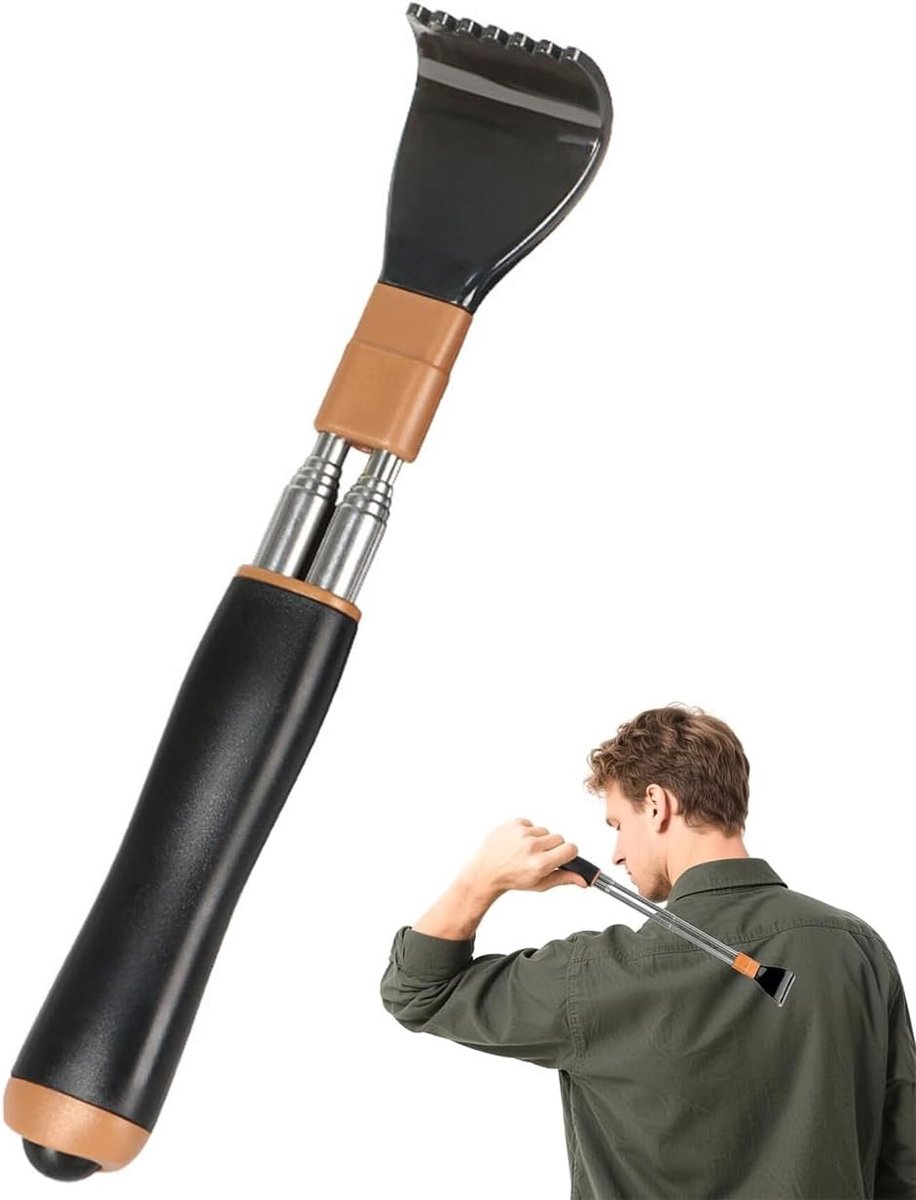 Verstelbare Rugkrabber van Roestvrij Staal met Massagebal en Antislip Handvat voor Thuis, Reizen en Kantoor (21cm tot 54cm)