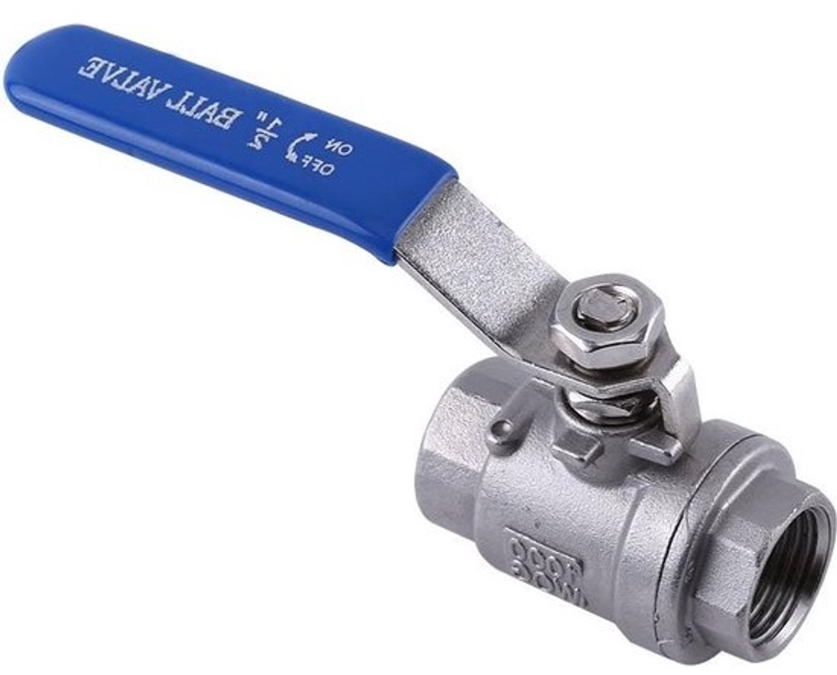 RVS Kogelkraan 2 Kleppen - Inox 1 NPT - 2-weg Kogelkraan Volledige Poort - Draaihendel SS304 - 1/2 Inch .