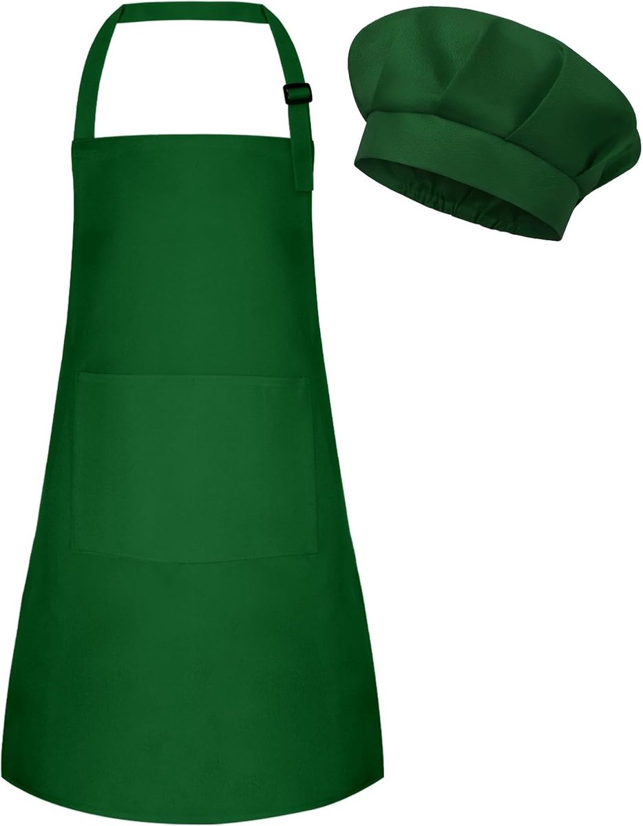 Kinderschort en kookmutsset, verstelbaar kunstschort met 2 zakken, peuterkoksmuts en schort voor koken, bakken en schilderen