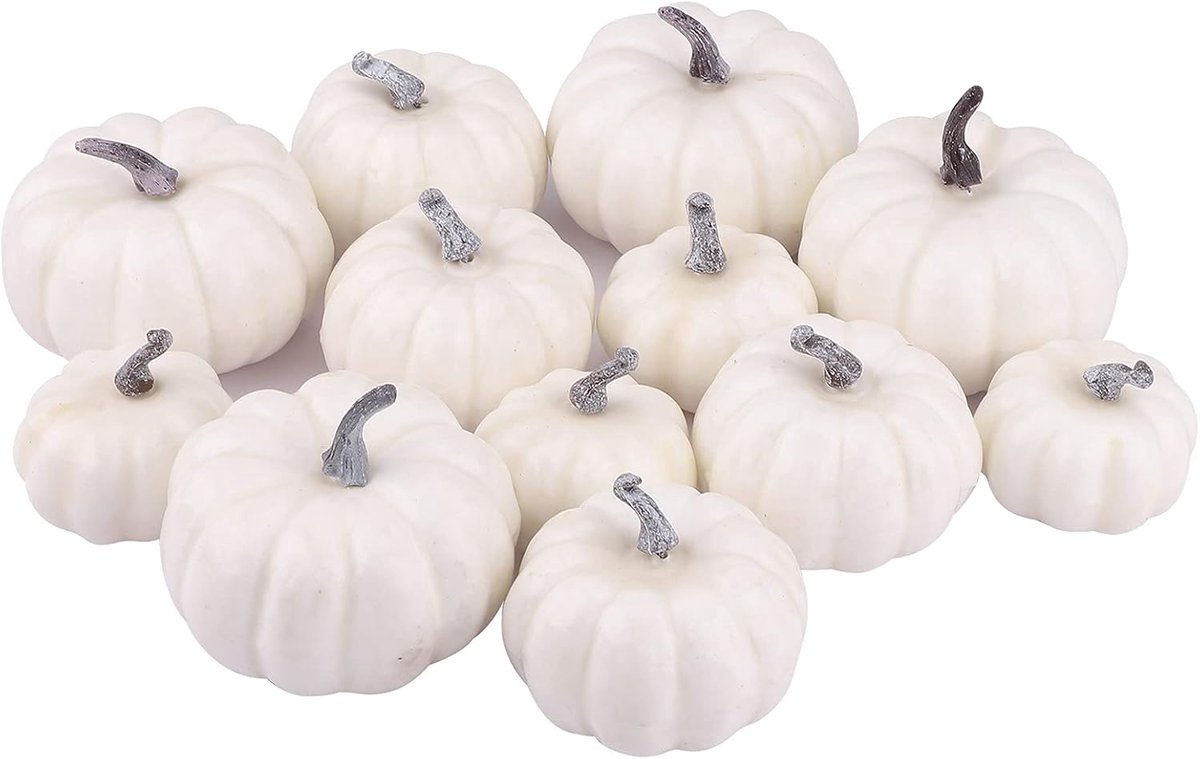 Witte pompoen, 12 stuks doe-het-zelf simulatieschuim, kunstmatige mini-pompoenen voor Halloween-decoratie, herfst, Thanksgiving feestdecor