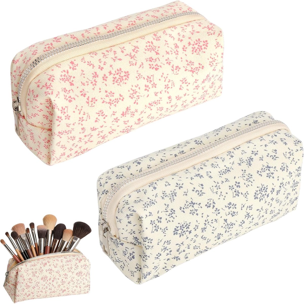 Pennenetui met bloemenpatroon, klein, schattig bloemendesign, pennenhouder voor school, kantoorbenodigdheden, katoen, draagbare cosmetica en speelgoedtas, organizer