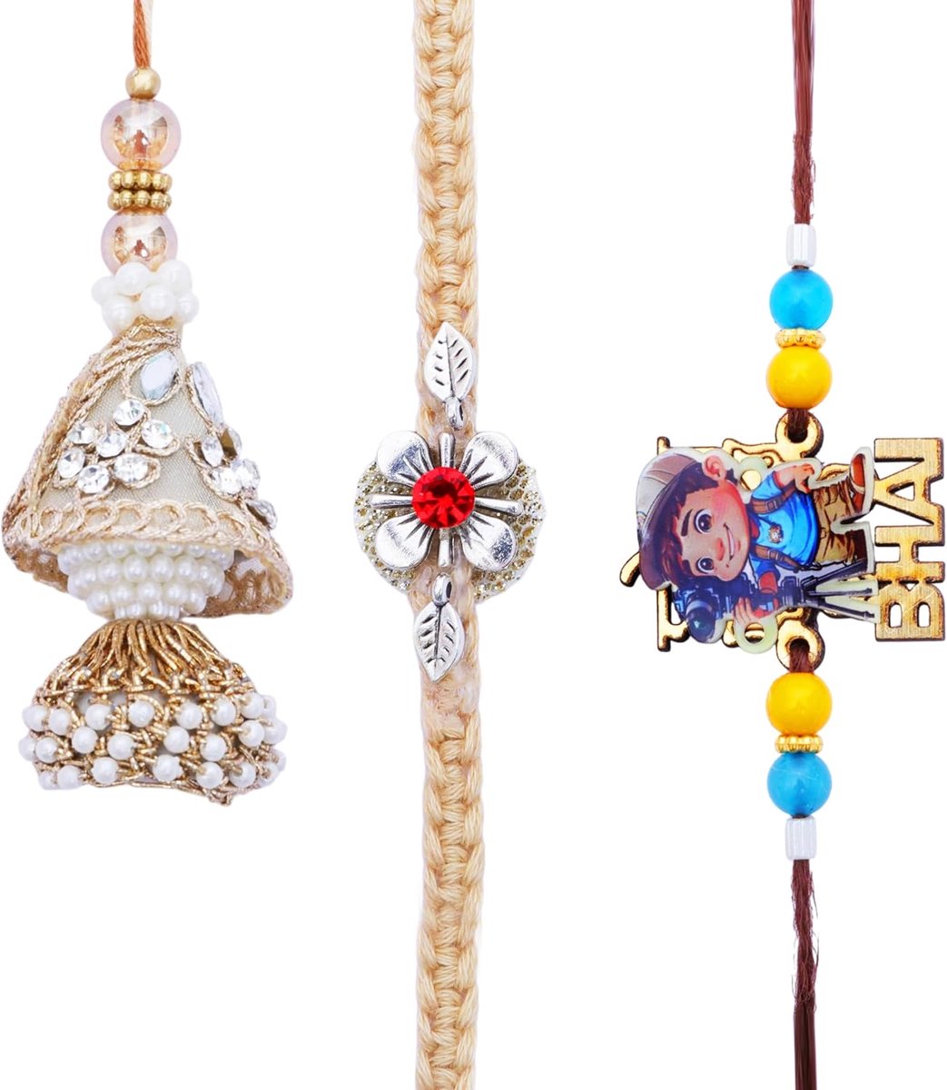 For Brother and Bhabhi Rakhi Set of 3 with Bracelet Gift Card Pack