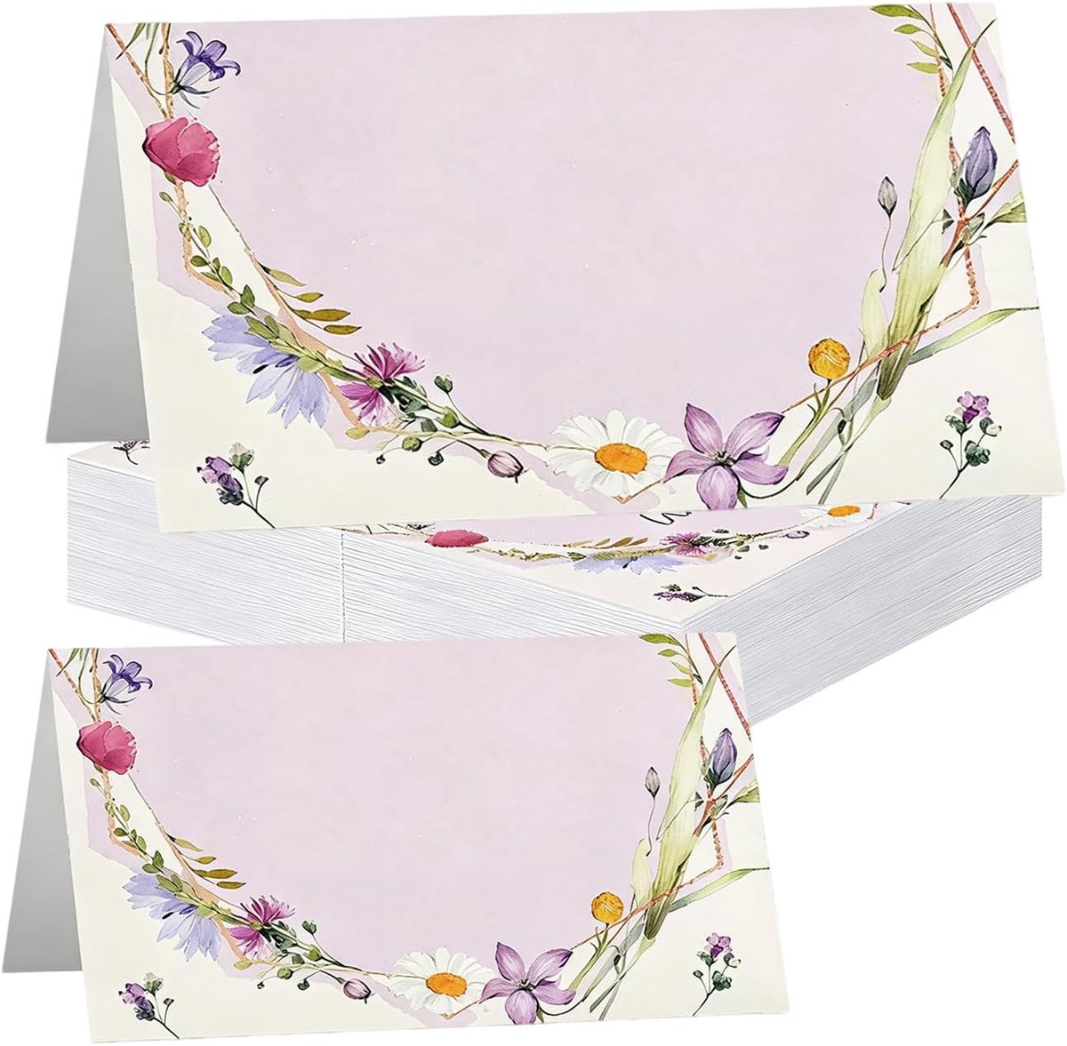 50 tafelkaarten met elegante bloemen, marcasieten, voor bruiloft en communie, dik papier, eenvoudig te personaliseren en aan te brengen, benadrukt je evenementendecoratie