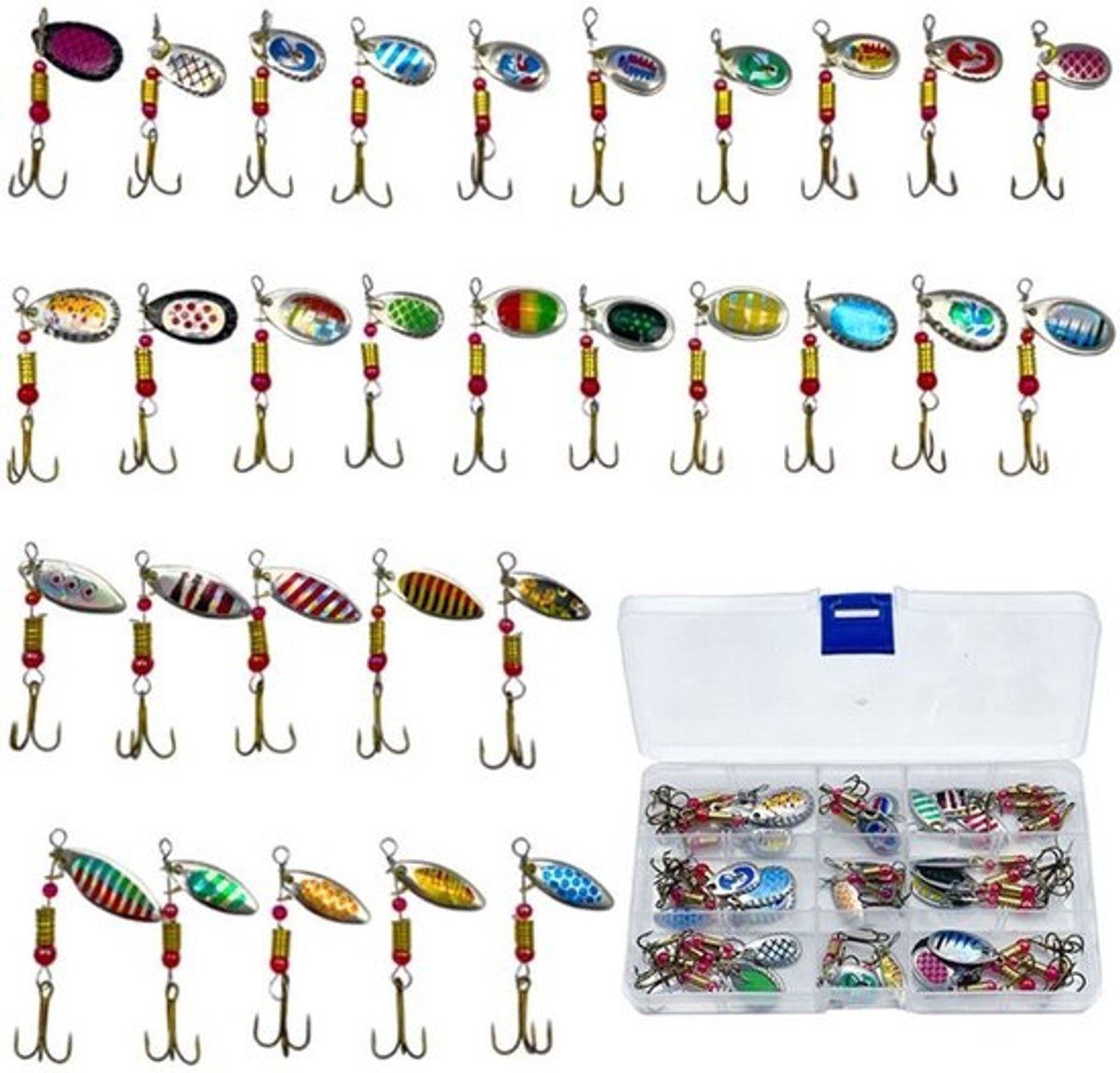 30 kunstaasjes met spinner voor roofvissen - forel, snoek, baars