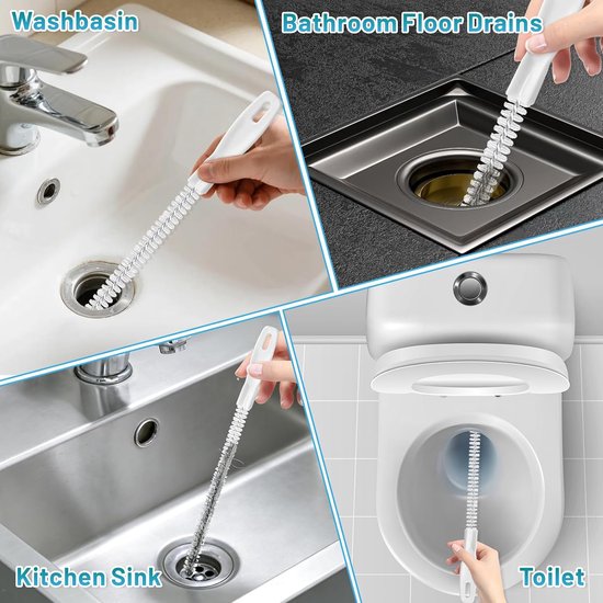 elzle 5 stuks borstels voor afvoerkanalen, 45 cm, flexibele afvoerreinigingsborstel, buisreiniger, reinigingsborstels voor afvalwaterkanalen, voor keuken, badkamer, verwijderen van lang haar — afbeelding 5