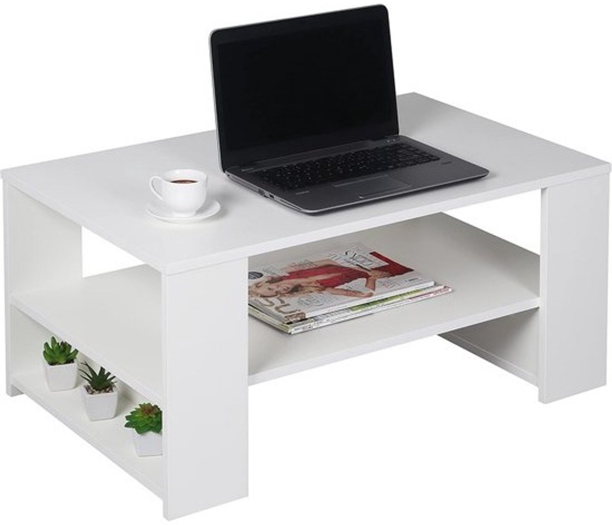 Salontafel met opbergruimte 80x50 cm Wit – Moderne Bijzettafel Woonkamer