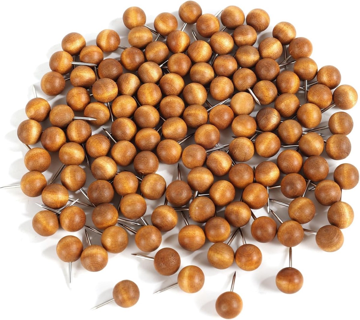 Kaartpinnen - Koffiebruin - 2,1 cm - Houten Duimspijkers met IJzeren Punt - Voor Prikbord en Kurk