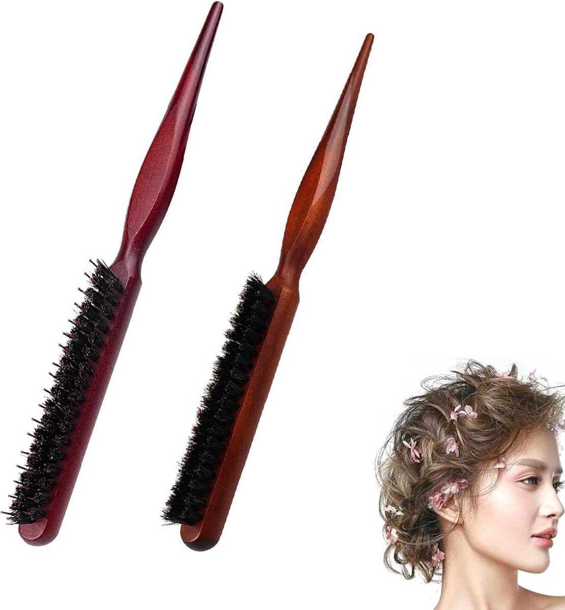 [2-pack], Wildzwijnhaarborstel, Terugkamborstel, Haarborstel met varkenshaar, Terugkamborstel, voor lang, dik, krullend, golvend, droog of beschadigd haar