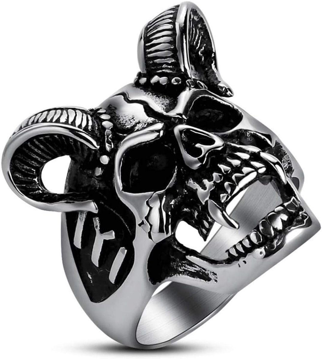Geit Skull Ring Massief Roestvrij Staal/Zwart Halloween Gift Ring Maat O tot Z, Metaal,