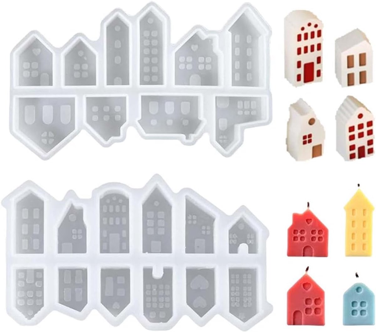 22 stuks siliconen mal voor kaarsen, siliconen vorm voor mini-huizen, siliconen vormen voor het gieten van huizen, kaarsvorm van siliconen voor het maken van kaarsen, knutselen, zeep