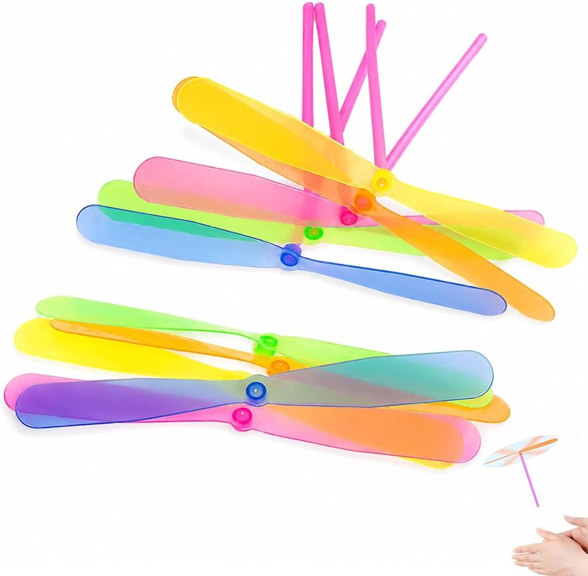 20 stuks windmolens voor kinderen, kleurrijk, compact, draagbaar, helikopter voor feestjes en verjaardagen (kunststof, transparant)