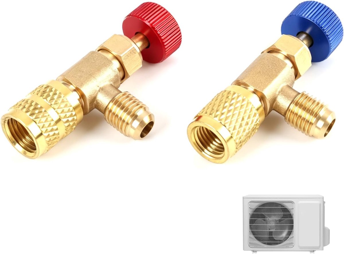 2 veiligheidsventielen voor airconditioning, stroomventiel R410 en R22 van messing, adapter voor aansluitingen 1/4 inch tot 5/16 inch voor eenvoudige installatie en onderhoud (R410R22)