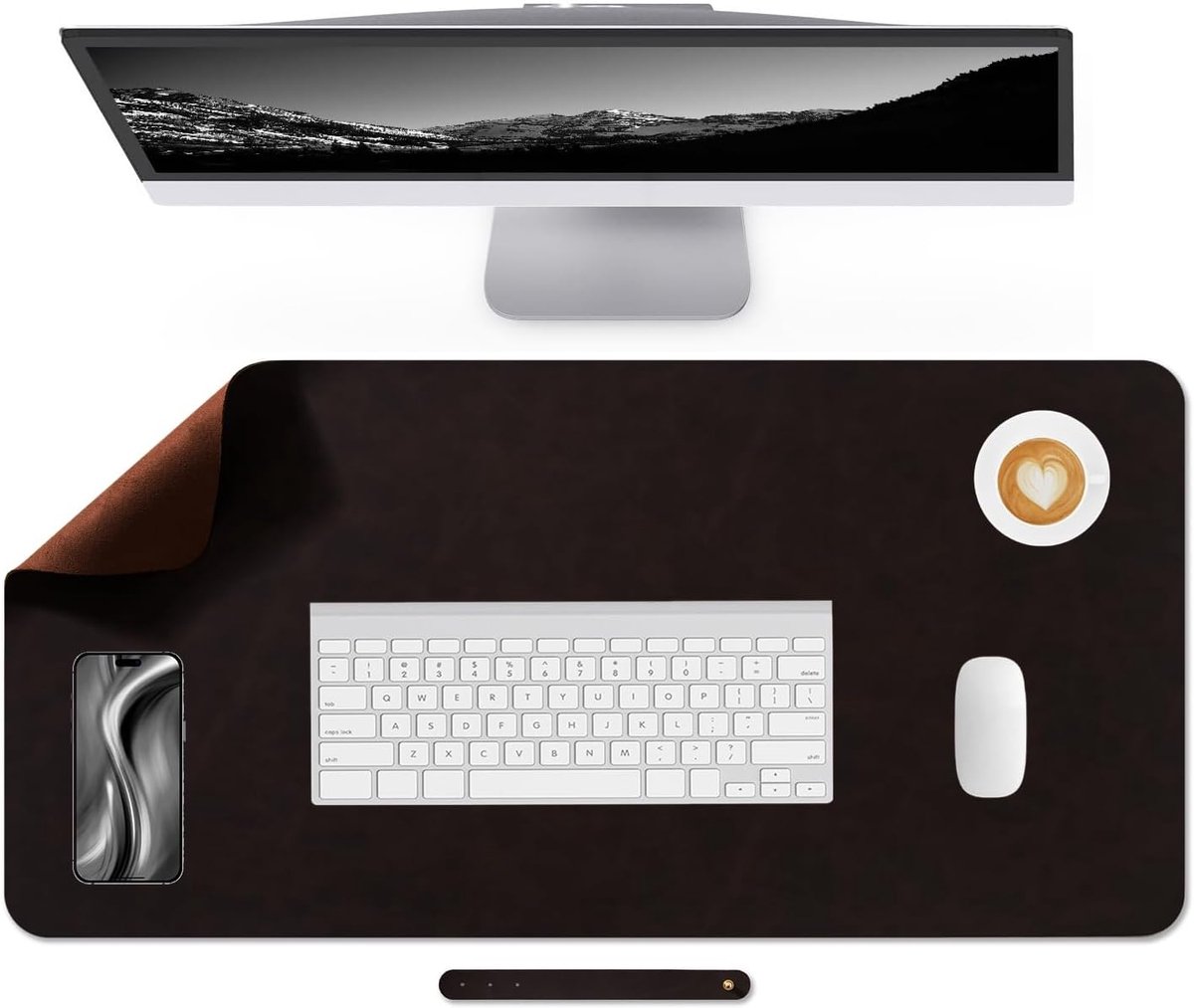 Paard Lederen Bureaulegger Muismat PU Leer Tafelbescherming Antislip Waterdicht Schrijfbord Tafelmat Large Desk Mouse Pad Kantoor en Thuis (Donkere Koffie, 80x40cm)