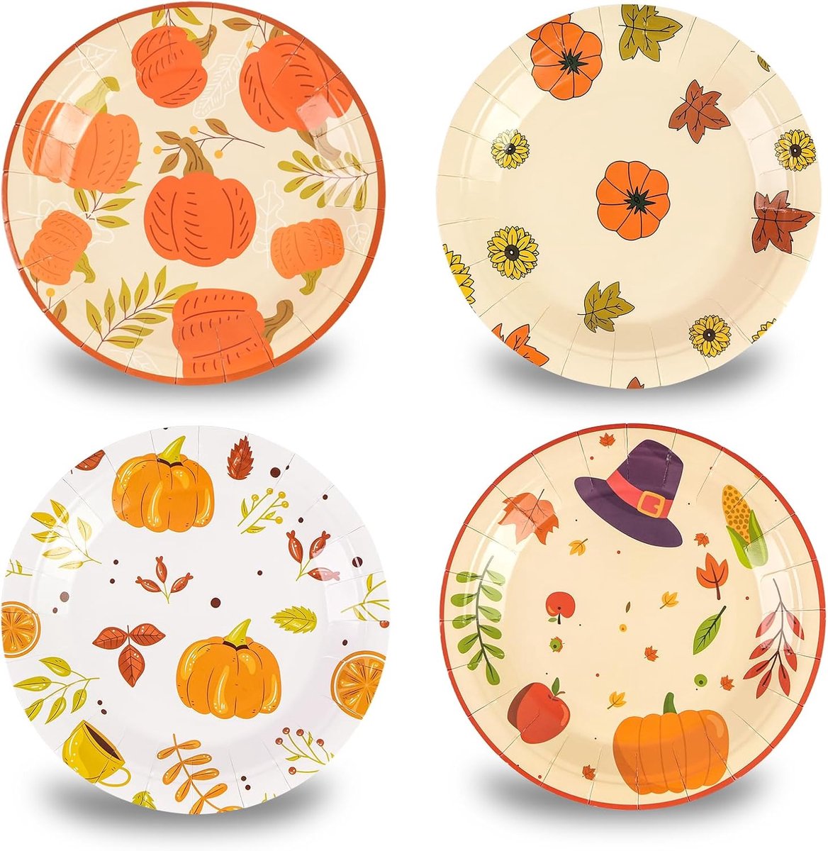 48 Pakket Herfst Papier Platen 17,8 cm, Thanksgiving Esdoornblad Pompoen Wegwerp Taartplaat Dessertplaten Dinerplaten voor Herfstoogst Festival Feestbenodigdheden (Herfst)