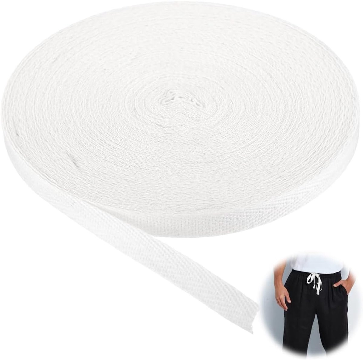 Biasband van katoen, wit, 10 mm - 40 m, voorgevouwen, voor randen, randen, bindingen en knutselprojecten