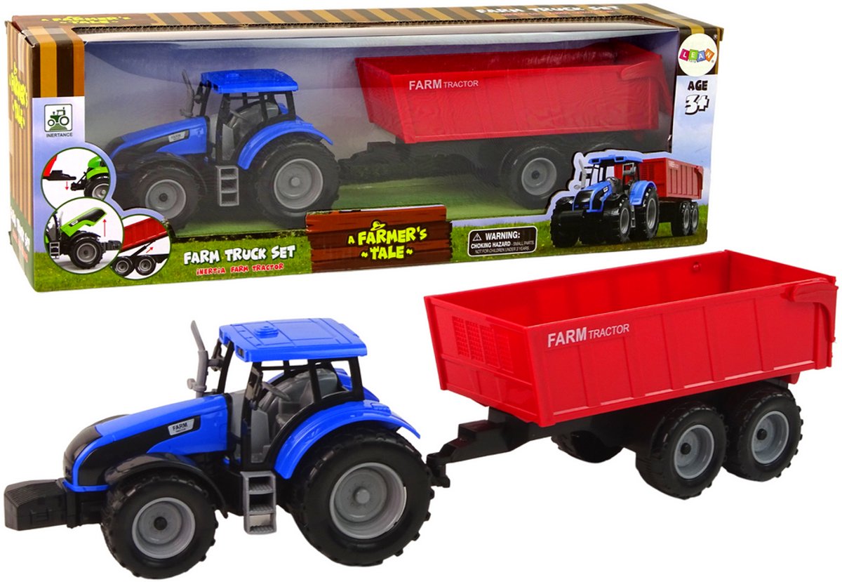 Blauwe Boerderijspeelgoed Tractor met Aanhanger