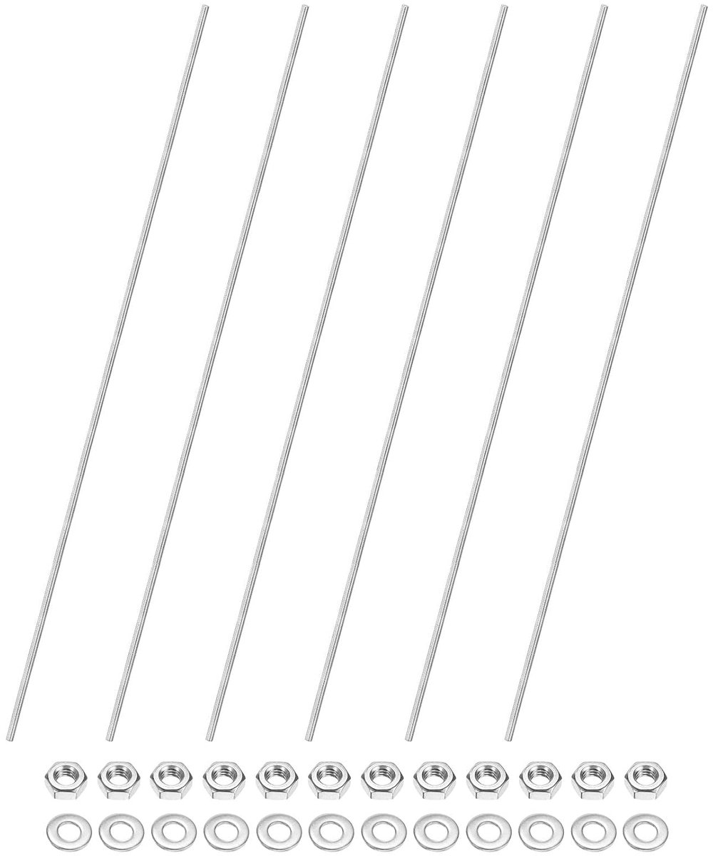 Set van 6 draadstangen M4 x 400 mm, roestvrij staal 304, met zeskantmoeren en sluitringen voor ankerbouten, klemmen, U-schroeven en grondpennen voor de tuin