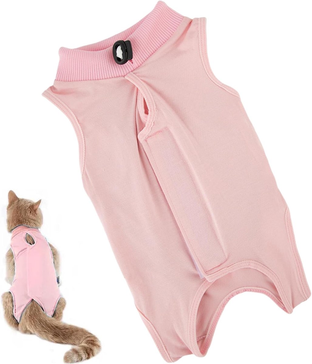 Kattenbody voor kattenoperatie, professioneel herstelpak voor kattenkleding, buikwonden of huidziekten, kattenherstelpak, E-kraag, alternatief (maat S, roze)