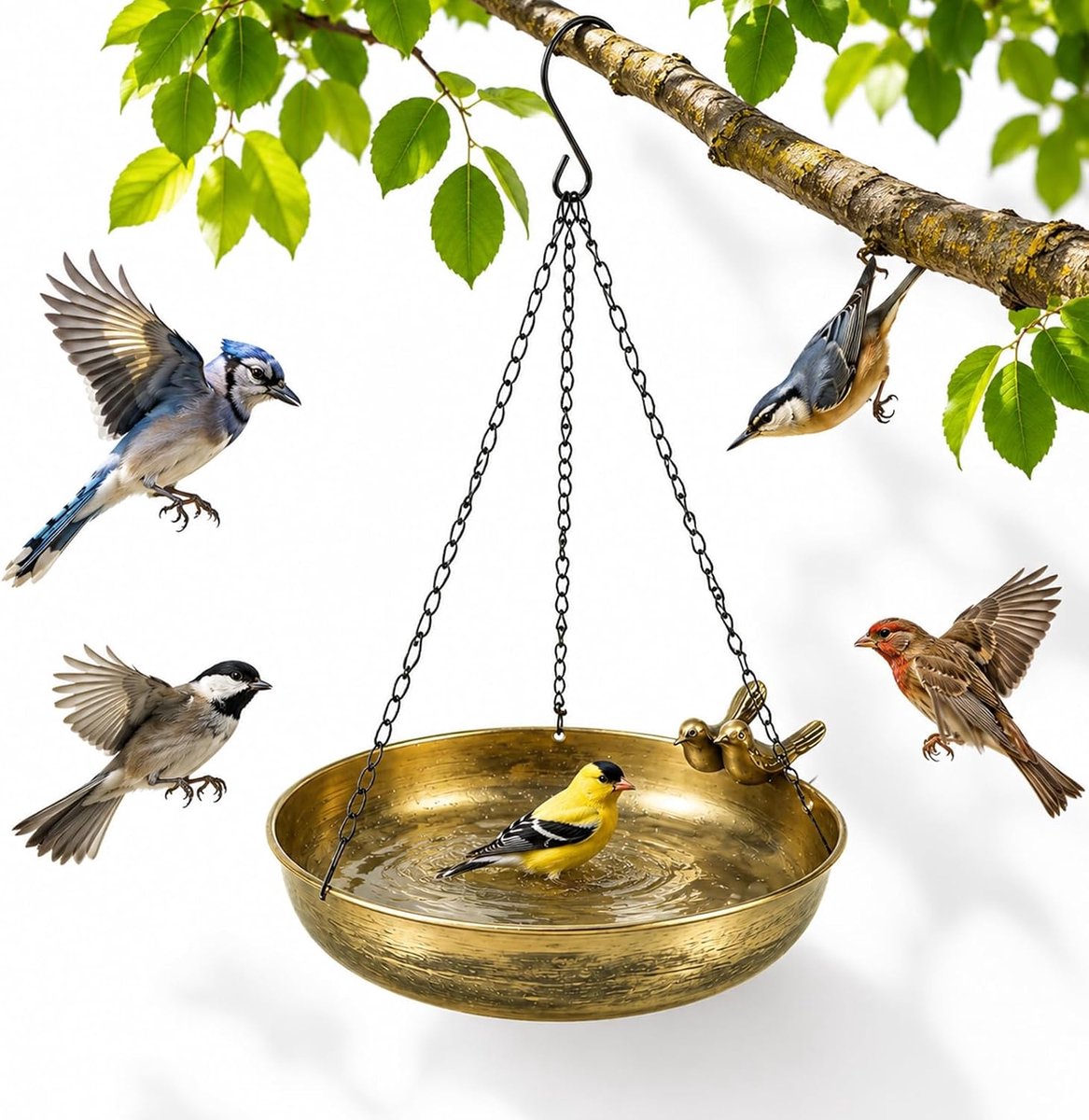 Hangend, voederdispenser voor meelwormen, vogelvoer om op te hangen, metalen vogelvoederschaal