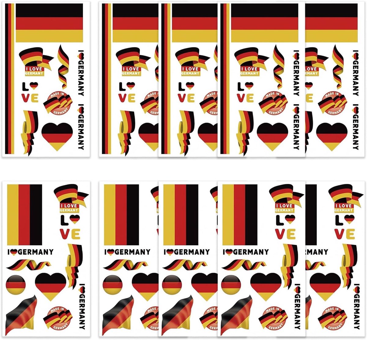 10 stuks stickers en tatoeages Duitse nationale vlag Duitsland waterdichte stickers voor fans van het Duitse nationale voetbalteam voor mannen en vrouwen