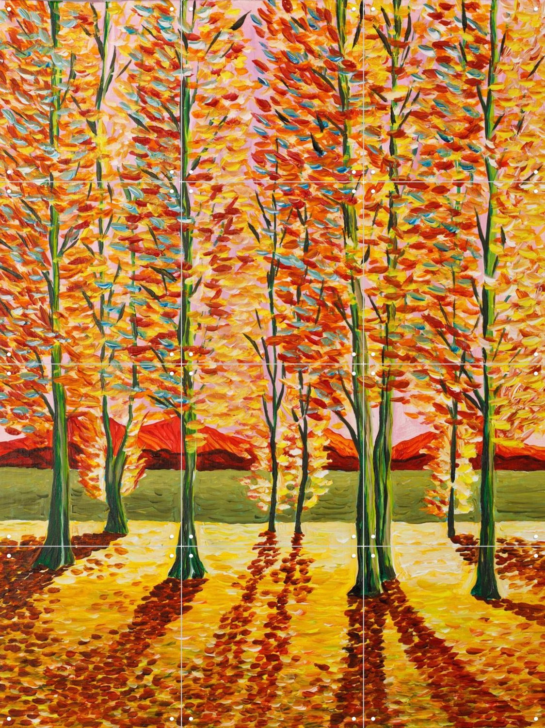 IXXI Autumn Trees, Zurab Dariali - 60 x 80 cm - Grote wanddecoratie en posters - Kwaststreken, Abstract, Olieverf, Impressionisme, Woonkamer Bruin / Oranje